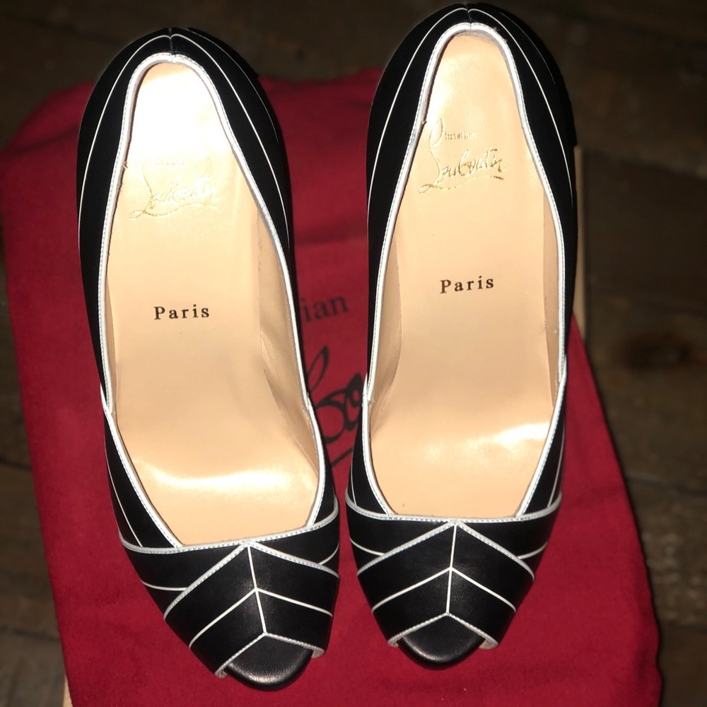 CHRISTIAN LOUBOUTIN Black/White Striped Heels